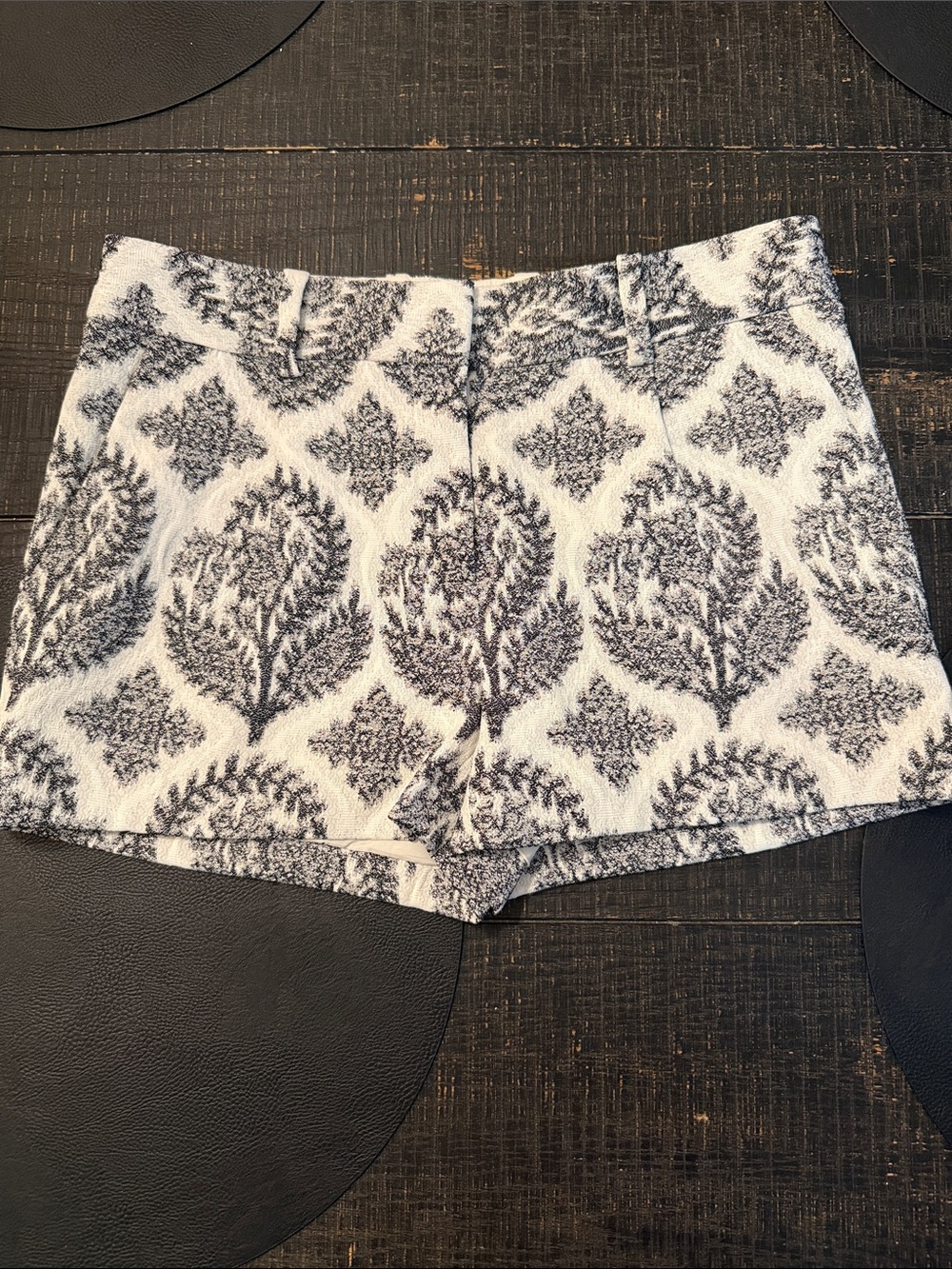 Diane Von Furstenberg Black & White Damask-Style High Waist Shorts